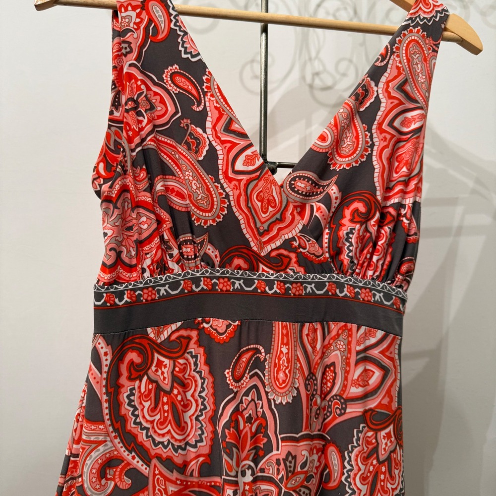 Y2K INC Maxi Dress Paisley Boho Red Grey Size Medium - Picture 3 of 5